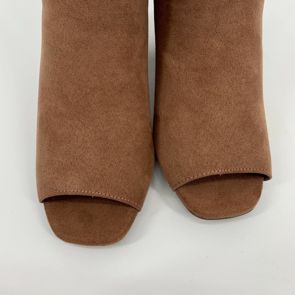 Quipid Booties Mocha Suede Peep Toe Block Heel Vented Textured - Picture 3 of 8